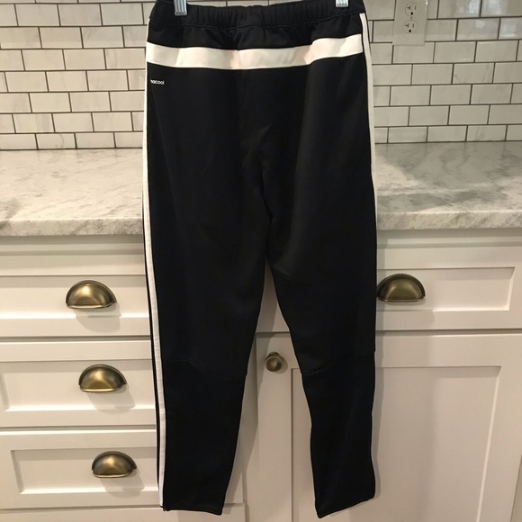 Adidas Youth Joggers Black White Boys Medium Side Pockets Good Condition - Picture 3 of 5